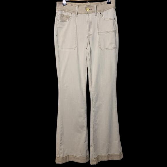 Chico's Jeans NWOT Size 0T (4 Tall) Neutral Color Block Wide Flare Artsy Stretch - Picture 1 of 8